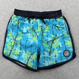 Volcom Swim Trunks Boys 4T Shorts Bamboo Pocket Drawstring Blue Green Graphic